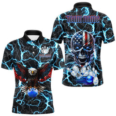 Maxcorners American Flag Eagle Skull Blue Lightning Thunder Mens Bowling Shirts Custom Bowling Team Jersey LM2509