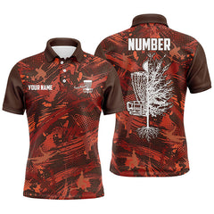 Maxcorners Mens Disc golf polo shirts custom red camo Disc Golf Basket Tree jerseys, disco golf outfit MT0510