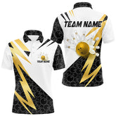 Maxcorners Black and White Bowling Polo, Quarter Zip Shirt for Men Custom Lightning Team bowling jersey | Gold LM1625