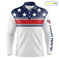 Maxcorners Red, White and Blue American Flag Mens golf polo shirts custom patriotic golf attire for mensMT0306