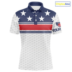Maxcorners Red, White and Blue American Flag Mens golf polo shirts custom patriotic golf attire for mensMT0306