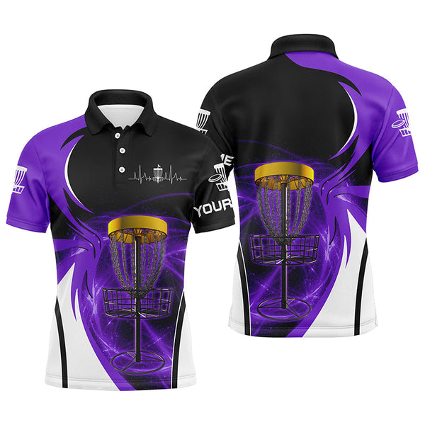 Maxcorners Mens disc golf polo shirt custom disc golf basket, personalized disc golf gifts | Purple MT0510