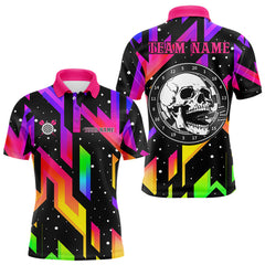 Maxcorners Colorful Black Skull Darts Board Dart Polo, Quarter Zip Shirts Custom Team Dart Jerseys