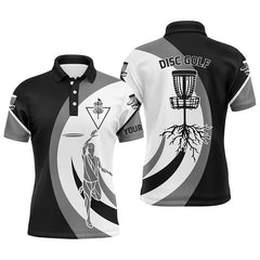 Maxcorners Black white Mens disc golf polo shirt custom name disc golf basket, personalized disc golf shirts MT0510