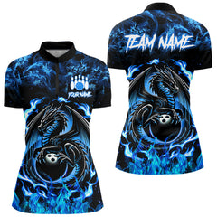 Maxcorners Black And Blue Flame Dragon Bowling Shirts For Men & Women Custom Bowling Team Jersey, Gift For Bowler