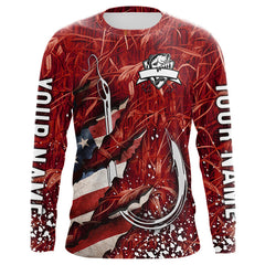Maxcorners American flag fish hook red camo fishing custom sun protection performance long sleeve fishing shirt LM0607