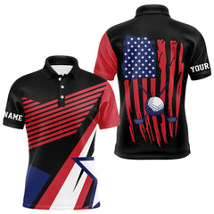 Maxcorners American Flag Golf polo shirts For Mens custom patriotic golf top for men, golfing gifts | BlackMT0306