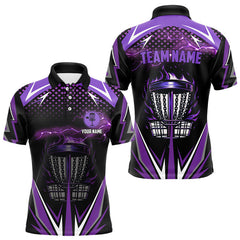 Maxcorners Black Mens disc golf polo shirts custom purple fire lightning team disc golf jersey, unique golf gift LM3006