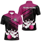 Maxcorners Black and Pink Bowling Polo, Quarter Zip shirts for Men Custom name bowling team league jerseys N LM3006