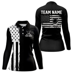 Maxcorners Black and White American Flag Mens golf polo shirts Custom name patriotic team golf uniformMT0306