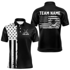 Maxcorners Black and White American Flag Mens golf polo shirts Custom name patriotic team golf uniformMT0306