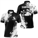 Maxcorners Black and White Retro Mens Bowling Polo, Quarter Zip shirts Custom team bowling jerseys mens outfit