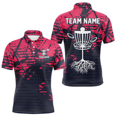 Maxcorners Pink and navy Camo Mens Disc golf polo shirts Custom team disc golf apparelMT0306