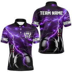 Maxcorners Purple Lightning Thunder Black Bowling Polo, 1/4 zip Shirt for Men custom storm bowling team jerseys LM2408