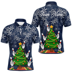 Maxcorners Funny Christmas Tree snowflake Bowling shirts for men Custom Xmas Bowling Outfits Men | Navy TU2310