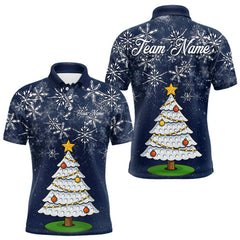 Maxcorners Funny Christmas Tree snowflake Mens Golf Polo shirts Custom mens christmas golf shirts | Blue Navy MT2510