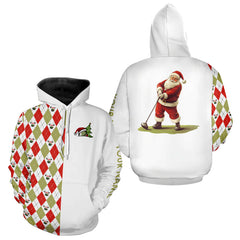 Maxcorners Christmas Golf Hoodies Custom Red, White, Green Argyle Pattern Santa Golfer Xmas Golf Gifts