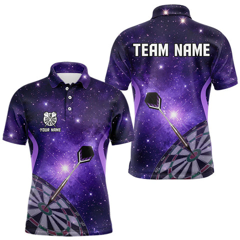 Maxcorners Purple galaxy space pattern Darts Polo, Quarter zip Shirts For Men Custom Team Darts Jersey Outfit For Robert