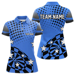 Maxcorners Stars Darts Polo, Quarter Zip Shirt For Men Custom Dart Team Jerseys | Blue