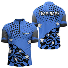 Maxcorners Stars Darts Polo, Quarter Zip Shirt For Men Custom Dart Team Jerseys | Blue