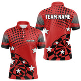 Maxcorners Stars Darts Polo, Quarter Zip Shirt For Men Custom Dart Team Jerseys | Red