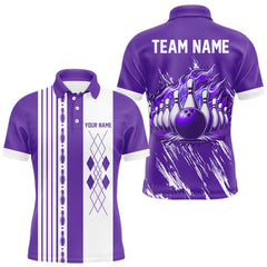 Maxcorners Retro Purple argyle Flame Bowling shirts For Men custom bowling team jerseys Mens Bowler Outfits MT2407