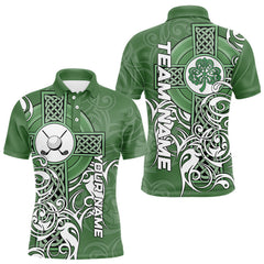Maxcorners Green Irish Tribal Cross St Patrick's Day Mens Golf Polo Shirts Custom Lucky Golf Team Jerseys TU2312