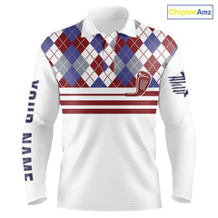 Maxcorners Red, White and Blue argyle pattern golf clubs Mens Golf polo shirts Custom golf attire for menMT0306