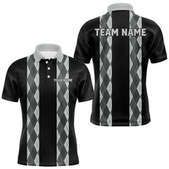 Maxcorners Retro Gray argyle pattern Black Bowling shirts For Men custom bowling team jerseys Bowler Outfits LM2608