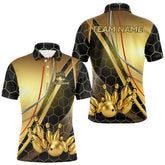 Maxcorners Custom Black and Gold Bowling Polo, Quarter Zip Shirts For Men, Bowling Team League Jersey LM2707