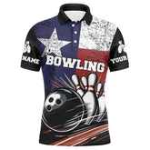 Maxcorners Grunge Texas Flag Retro Black Bowling Jersey Multicolor Option Customized Name, Team Name 3D Shirt