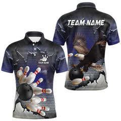 Maxcorners Eagle Bowling Polo, Quarter Zip Shirts for Men Custom Team Bowling jerseys, gift for bowlers | Blue TU2710