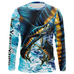 Maxcorners Sailfish fishing scales blue sea water camo Custom UV protection performance long sleeve fishing shirt LM2408