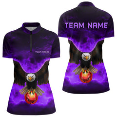Maxcorners Personalized Purple Flame Eagle Custom Bowling Team Shirts For Mens, Fire Eagle Bowling League Jersey