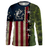 Maxcorners Bass Fishing American Flag patriotic Customize Name long sleeves fishing shirt for men LM0201