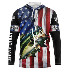 Maxcorners Largemouth Bass fishing American Flag Patriotic Customize name fishing long sleeve shirts LM0501