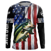 Maxcorners Largemouth Bass fishing American Flag Patriotic Customize name fishing long sleeve shirts LM0201
