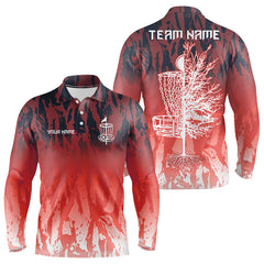 Maxcorners Disc golf basket red camo Men disc golf polo shirts custom disc golf jerseys team shirts for men LM2707