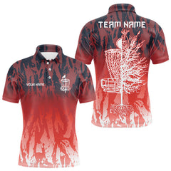 Maxcorners Disc golf basket red camo Men disc golf polo shirts custom disc golf jerseys team shirts for men LM2707