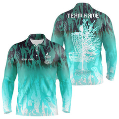 Maxcorners Disc golf basket Cyan Blue camo Men disc golf polo shirt custom disc golf jerseys team shirts for men LM2707