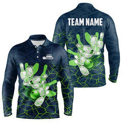 Maxcorners Blue and Green Camo Bowling Polo, 1/4 Zip Shirts for Men Custom Team Mens Bowling jerseys