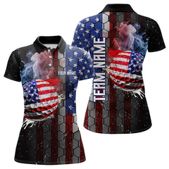 Maxcorners Smoke Golf ball American Flag pattern Mens Golf Polo Shirts Custom Patriotic Golf attire for men