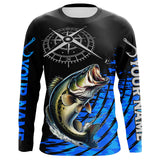 Maxcorners Personalized Bass fishing compass Long Sleeve Performance Fishing Shirts, Bass tournament Shirt | Blue MT2108