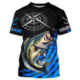 Maxcorners Personalized Bass fishing compass Long Sleeve Performance Fishing Shirts, Bass tournament Shirt | Blue MT2108