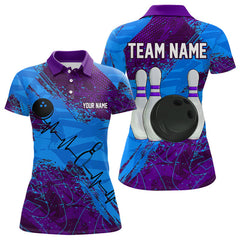 Maxcorners Blue and Purple Grunge Camo Heartbeat Bowling Polo, 1/4 Zip Shirt For Men Custom Bowling Team JerseyMT0306