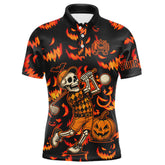 Maxcorners Orange and Black Halloween Pattern Funny Skull Golf polo shirt for men Custom Halloween Mens golf top LM2707