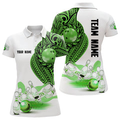 Maxcorners Green and White Tribal pattern Mens Bowling Shirts Custom Bowling outfit men Team bowling jersey