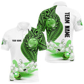 Maxcorners Green and White Tribal pattern Mens Bowling Shirts Custom Bowling outfit men Team bowling jersey