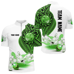 Maxcorners Green and White Tribal pattern Mens Bowling Shirts Custom Bowling outfit men Team bowling jersey