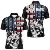 Maxcorners Vintage American Flag retro skull bowling shirts for Men Custom patriotic Bowling Team Outfit LM0706